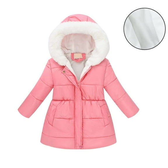 Kids Winter Coats Hooded Puffer Jacket Kids Pink Puffer Coat Zipper Long Sleeve Waterproof Kids Lightweight Jacket Jacket for Girls 6-7 Years