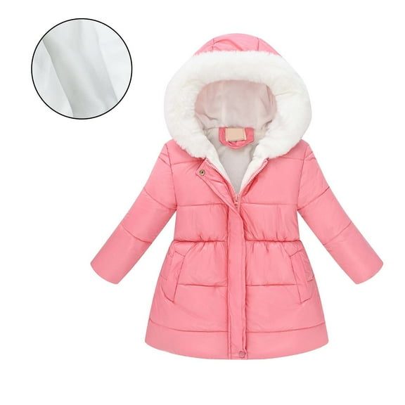 Kids Winter Coats with Hooded Puffer Jacket Kids Pink Puffer Jacket Zip up Long Sleeve Lightweight Waterproof Jacket Kids Girls' Outerwear Jackets 8-9 Years