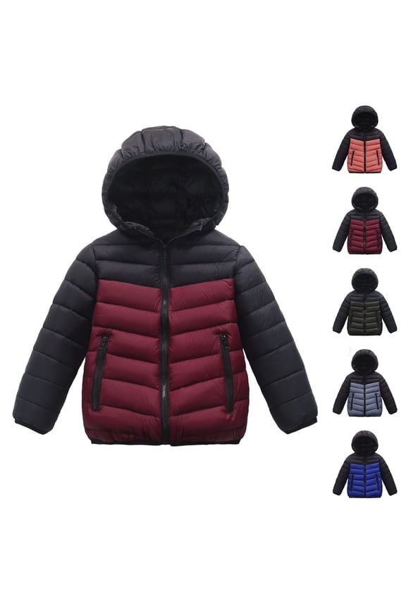 Kids Winter Coats Hooded Puffer Jacket Kids Red Puffer Jacket Full-Zip Long Sleeve Lightweight Waterproof Jacket Kids Boys Jackets Size 8-9 Years