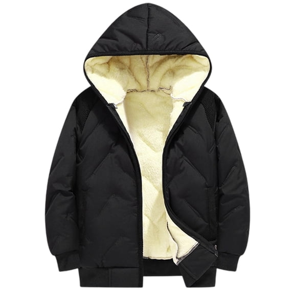 Kids Winter Coats with Hooded Puffer Jacket Boys Black Puffer Jacket Zip up Long Sleeve Waterproof Girls Thicken Jackets for Girls 8-10 Years