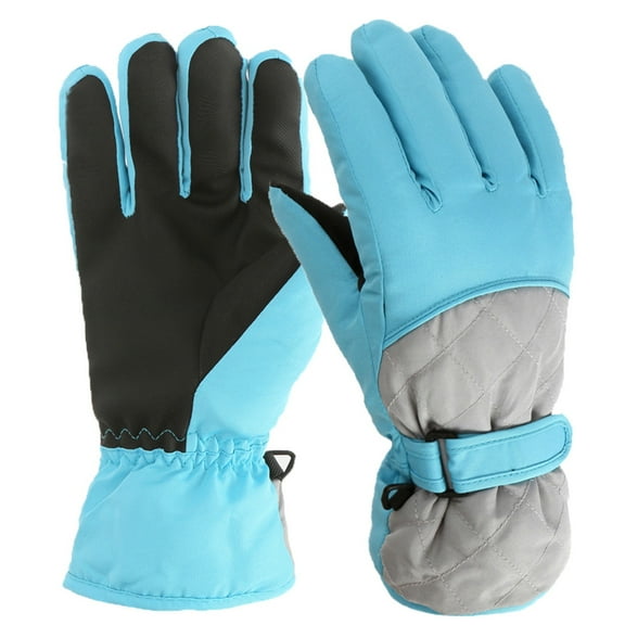 Kids Winter Cold Weather Ski Gloves Boy-Girl Warm Windproof Snow Gloves Light Blue 7-11 Years