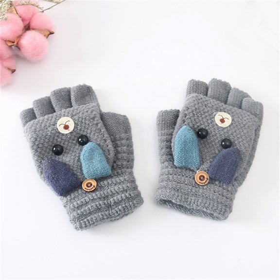 Kids Winter Convertible Gloves, Knitted Fingerless with Mitten Cover, 6-12 Years, Warm Fleece, for Outdoor Play School