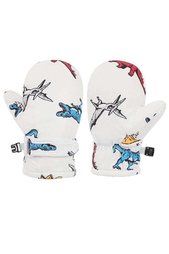Kids Winter Dinosaur Print Gloves, Waterproof Ski Gloves for Boys and Girls, Warm Insulated Snow Gloves for Outdoor Winter Play