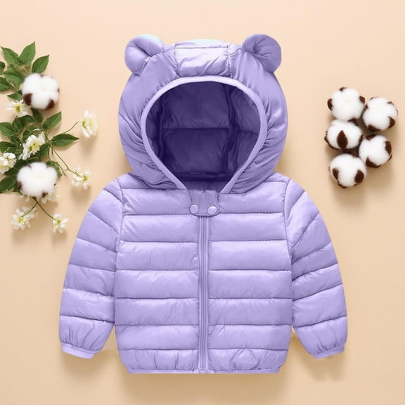 Kids Winter Down Coat Baby Hoodie with Bear Ear Zipper Windproof Puffer Jacket Kids Fall Outfits for Girls 3-4 Years