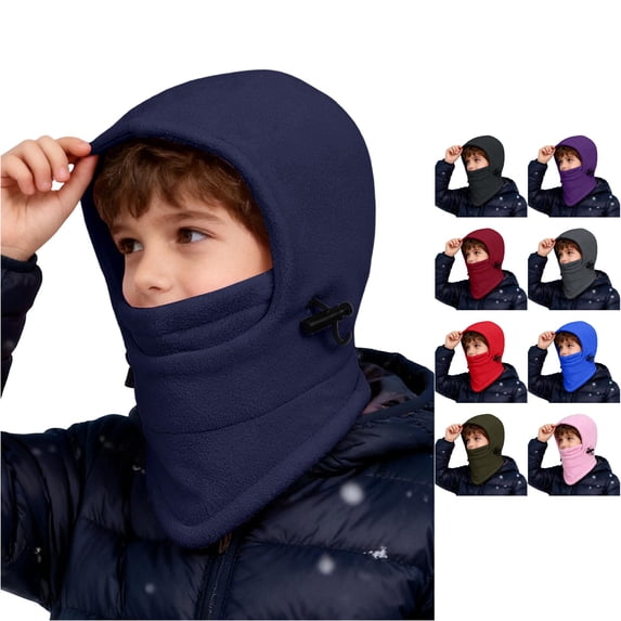 Kids Winter Face Windproof Cold Weather Lined Thermal Hood for Outdoor Sports Cycling Skiing Motorcycle Riding and Activities Full Head Cover Boys Running Gear 8-12 Years