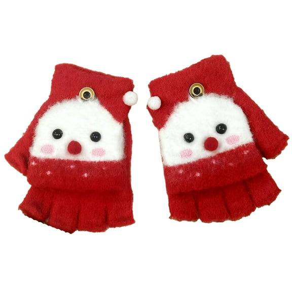 Kids Winter Fingerless Snowman Gloves – Cute Half Finger Knit Mittens with Flip Cover, Warm Christmas Gloves for Girls & Boys