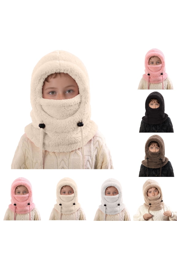 Kids Winter Hats Children's Balaclava Ski Mask Windproof Warm Adjustable with Lining Hat for Boys Girls Beige