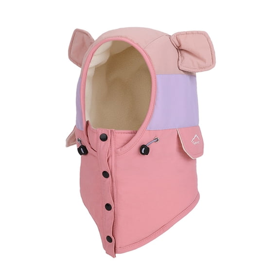 Kids Winter Fleece-Lined Warm Hat - Windproof Ear Protection Mask Neckband 3-in-1 Hood, Pink One Size