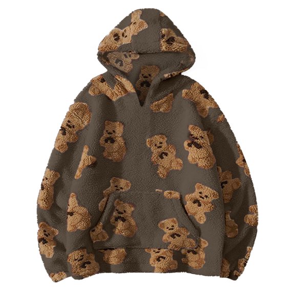 Kids Winter Fleece Sweatshirts Boy Girl Warm Polar Fleece Jacket with Hooded Brown 4-5 Years