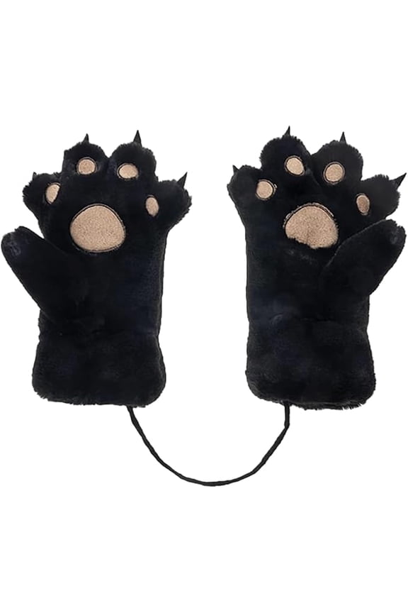 Kids Winter Gloves Cartoon Plush Paw Mittens Keep Warm Glove with Neck Rope Girls Boys Cosplay Costume Gloves (4-10 years old)