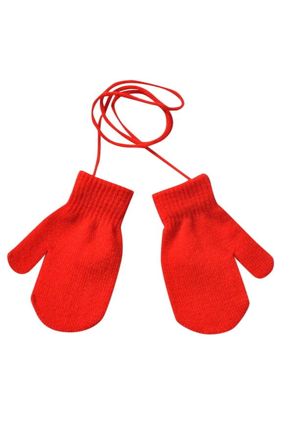 Kids Winter Gloves Mittens Knitted Warm With String Solid Children Gloves