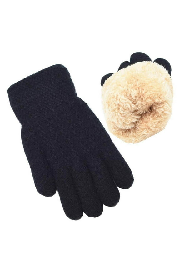 Kids Winter Gloves Soft Warm Knit Glove Thermal Touch Screen Gloves with Fleece Lining for Children Outdoor Skiing Cycling Football Running Black 6-13 Years