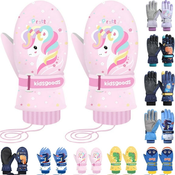 Kids Winter Gloves,Thicken Pink Unicorn Gloves For Baby Boys Girls 4-8T Waterproof Ski Mittens Fleece Lined Toddler Girls Windproof Warm Gloves For Skiing, Skating Snowboard