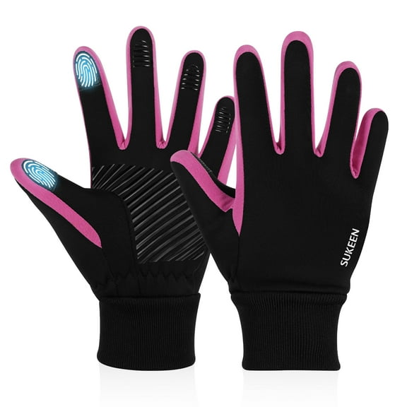 Kids Winter Gloves Touchscreen Sports Gloves Anti-Slip Windproof Warm Thin Gloves for Boys Girls Running Cycling, Rose Red, Age 3-5