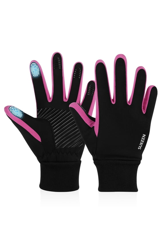 Kids Winter Gloves Touchscreen Sports Gloves Anti-Slip Windproof Warm Thin Gloves for Boys Girls Running Cycling, Rose Red, Age 3-5