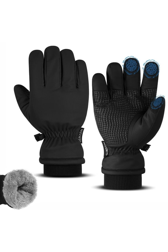 Kids Winter Gloves Windproof Touchscreen Gloves Anti-Slip 5°F Cold Weather Thermal Gloves Warm Thick Fleece Gloves for Boys Girls, Black, Age 6-8