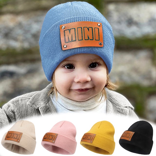 Kids Winter Hat, Baby Beanie Hats Leather Label Children Cap for