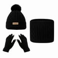 thumbnail image 1 of Kids Winter Hat Gloves Scarf 3-Piece Set, Bear Logo Fleece Lined Knit Beanie with PomPom, Solid Color Mittens and Neck Warmer Set for Boys and Girls Ages 2-8 Years, Warm Toddler Accessories Black, 1 of 3
