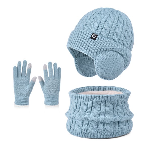 Kids Winter Hat Gloves Scarf Set Beanie with Fleece Lined Warm Touch Screen for Boys Girls Christmas Gift