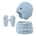 thumbnail image 1 of Kids Winter Hat Gloves Scarf Set, Fleece Lined Knit Beanie Cap with Ear-flaps Neck Warmer Boys Girls 6-13 Years, Green 6-13 Years, 1 of 2