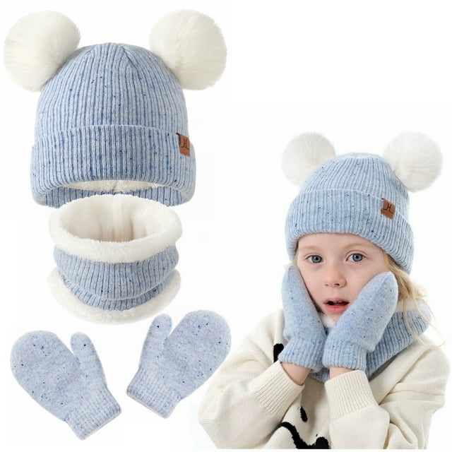 Kids Winter Hat Gloves Scarf Set, Girls Boys Toddler Children Hats