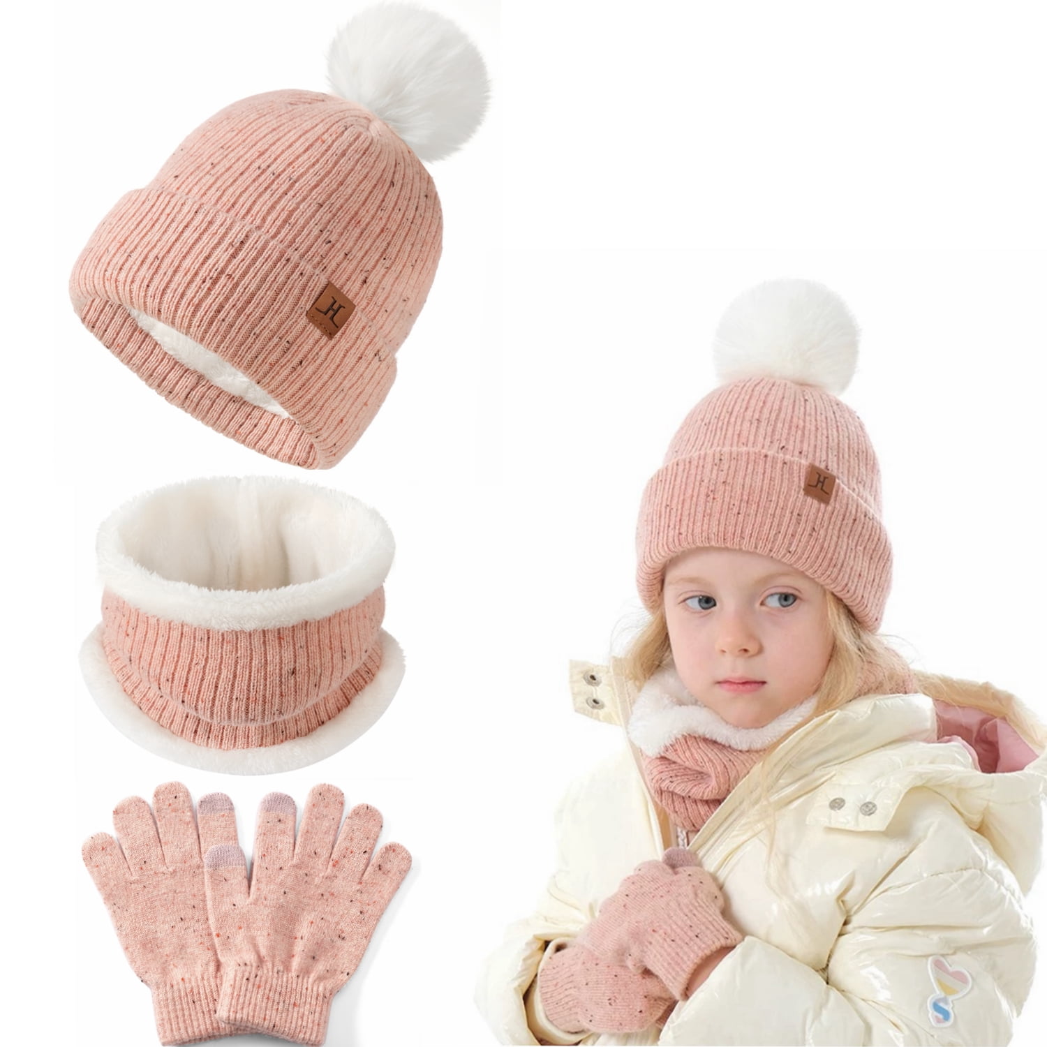 Kids Winter Hat Gloves Scarf Set, Girls Boys Toddler Children Hats
