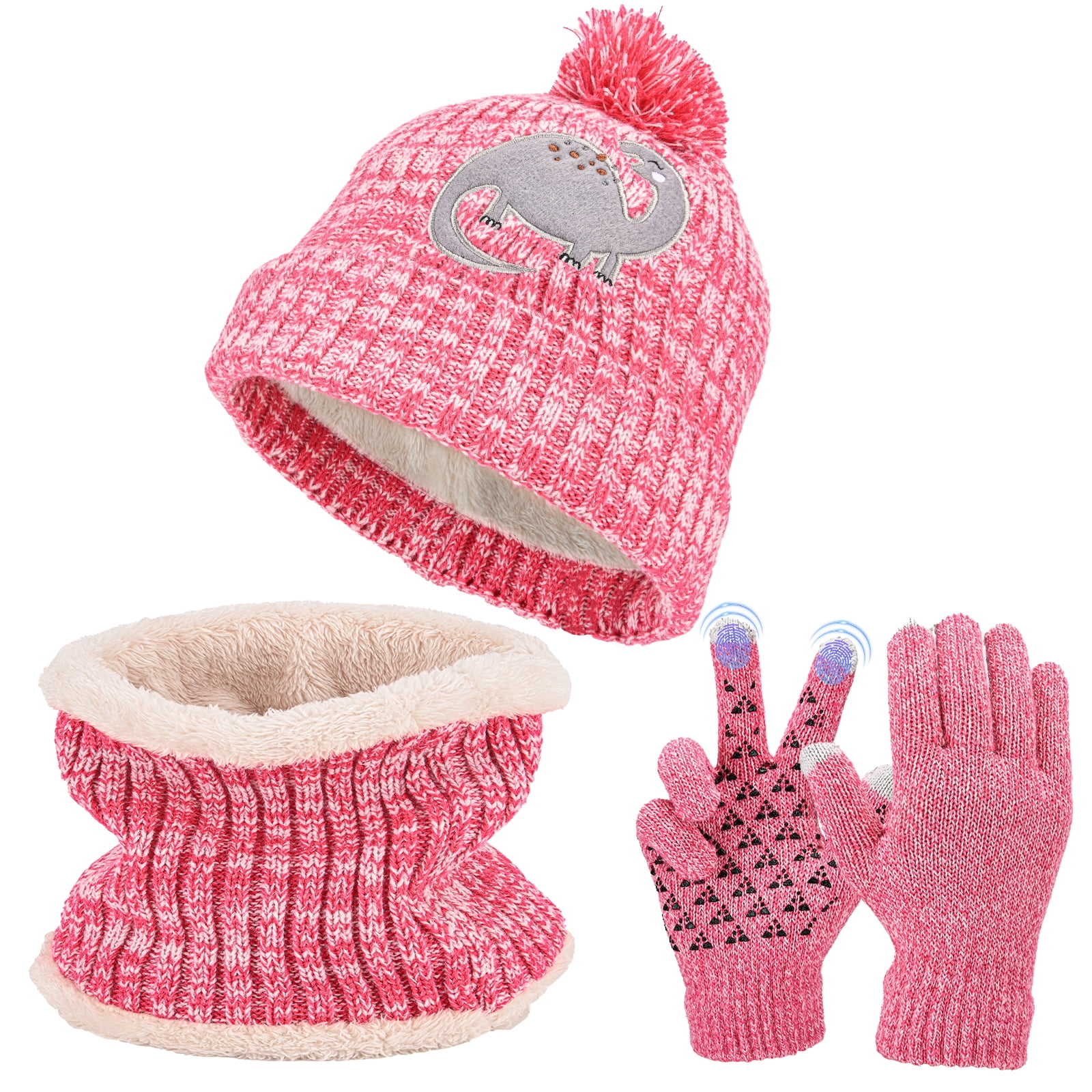Kids Winter Hat Gloves Scarf Set, Girls Toddler Children Beanie with ...