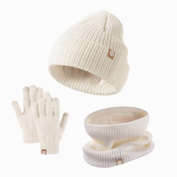 Kids Winter Hat Gloves Scarf Set Girls Toddler Children Hats Knit Neck Warmer,One Size,Beige Hat