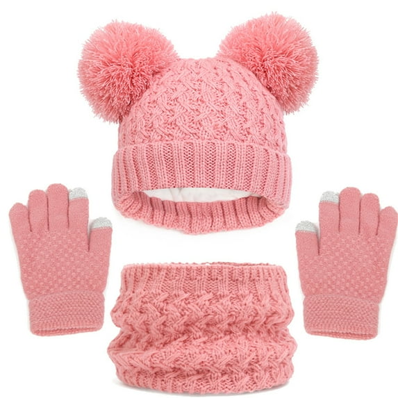 Kids Winter Hat Gloves Scarf Set Girls Toddler Children Hats With Pom Knit Neck Warmer Gaiter Mittens Lined Set Leopard Hat Baby Girl Winter Hats Kids Cap Winter Hats for Girls 6 Years Old Boys