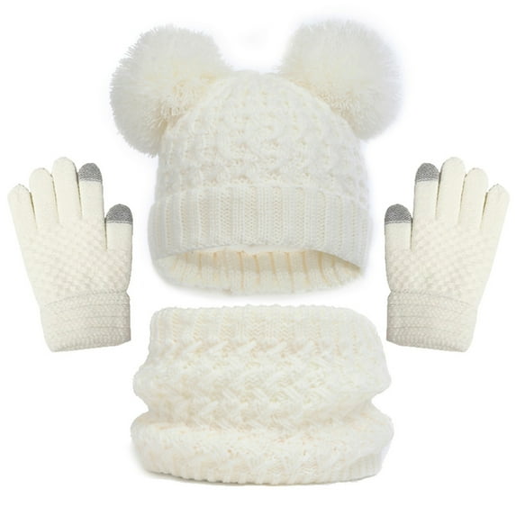 Mzoazpie Kids Winter Hat Gloves Kepi Baby Scarf Set Girls Toddler Kids Skiing Gear Children Hats with Pom Summer Hats for Boys Knit Neck Warmer Gaiter Caps for Baby Boys Mittens Lined Set
