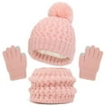 thumbnail image 1 of Kids Winter Hat Gloves Scarf Set Girls Toddler Children Hats With Pom Knit Neck Warmer Gaiter Mittens Lined Set Pink One Size, 1 of 3
