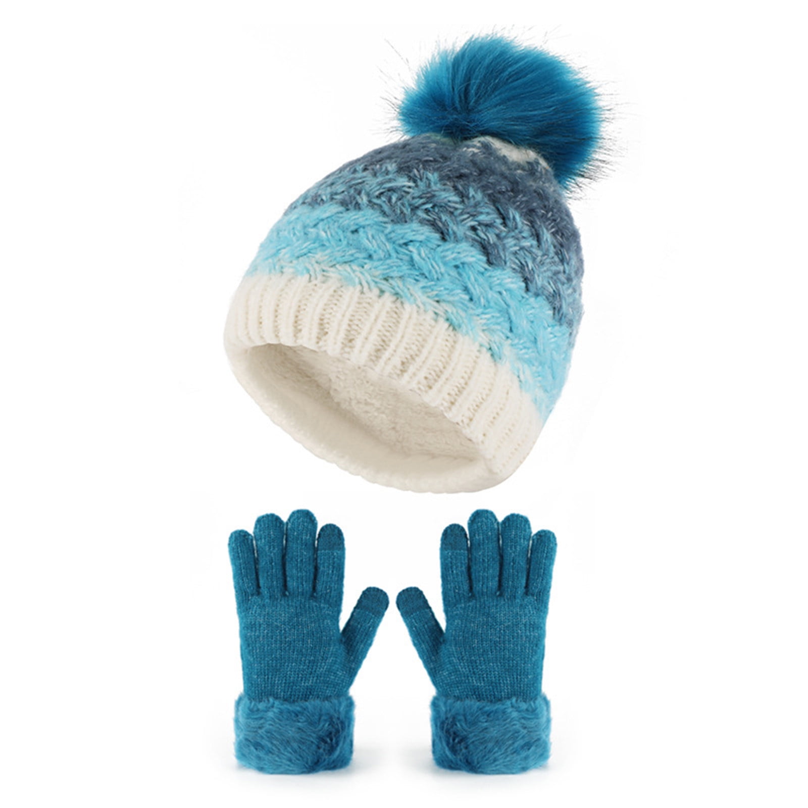 Kids Winter Hat Gloves Scarf Set Girls Toddler Children Hats With Pom