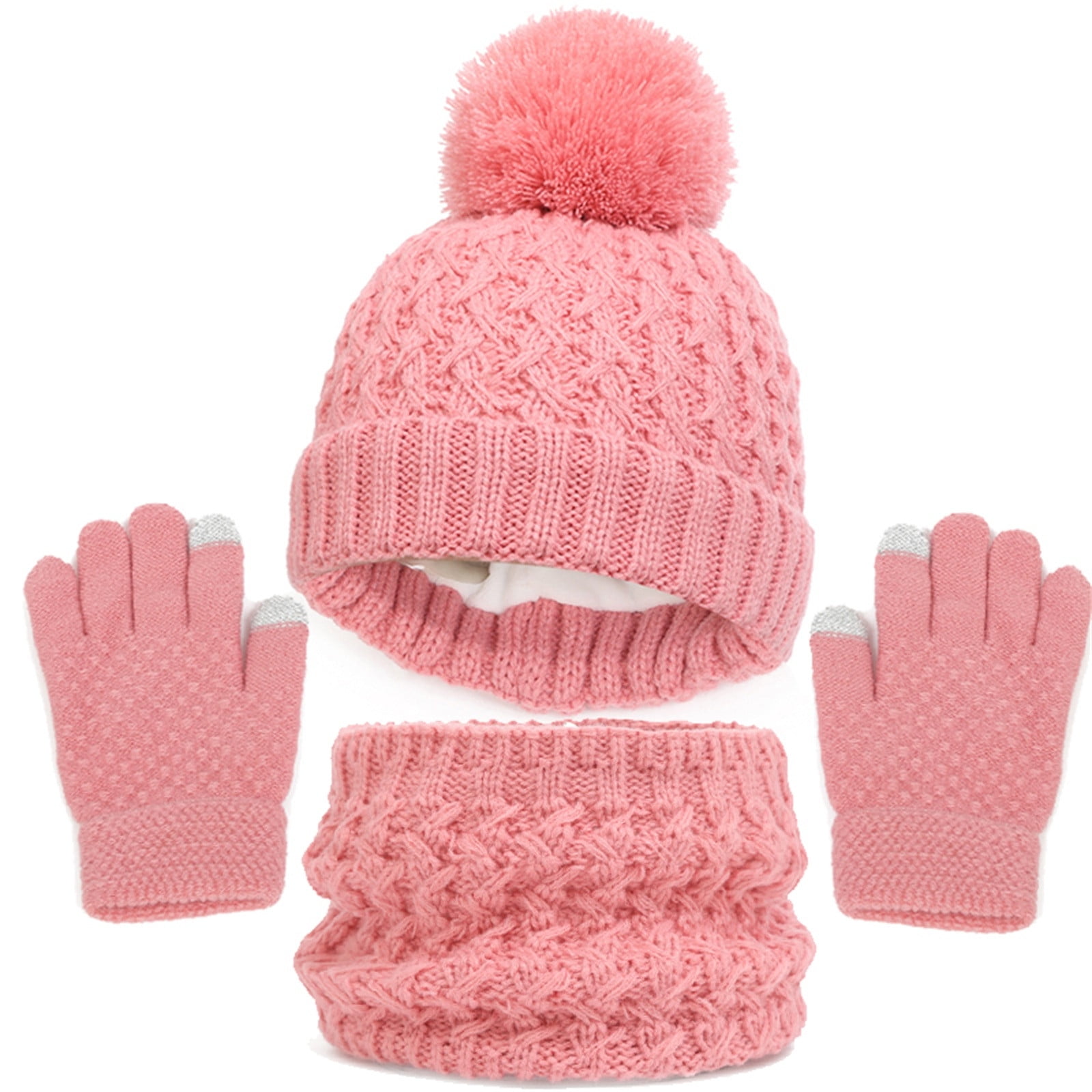 Kids Winter Hat Gloves Scarf Set Girls Toddler Children Hats With Pom
