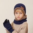 thumbnail image 1 of Kids Winter Hat Gloves Scarf Set Knitted Toddler Beanie Cap Mitten Gloves and Neck Warmer 3-In-1 Soft Beanie Hat Neck Warmer Scarf Touchscreen Gloves Set for Boys Girls My Orders Navy 1-11 Years, 1 of 5