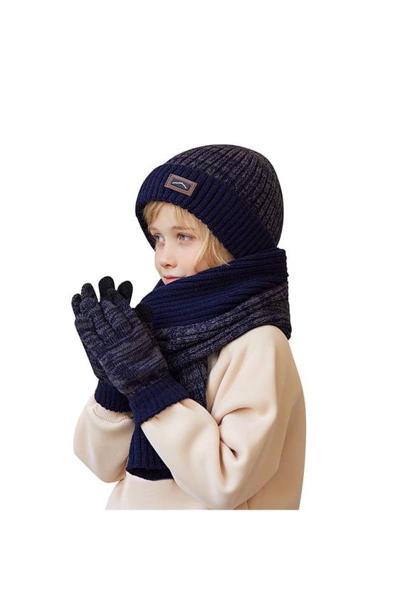 Kids Winter Hat Gloves Scarf Set Warm Beanie Hats Toddler Knit Neck Gaiter Gloves Fleece Lined Set for Toddler Boys Girls
