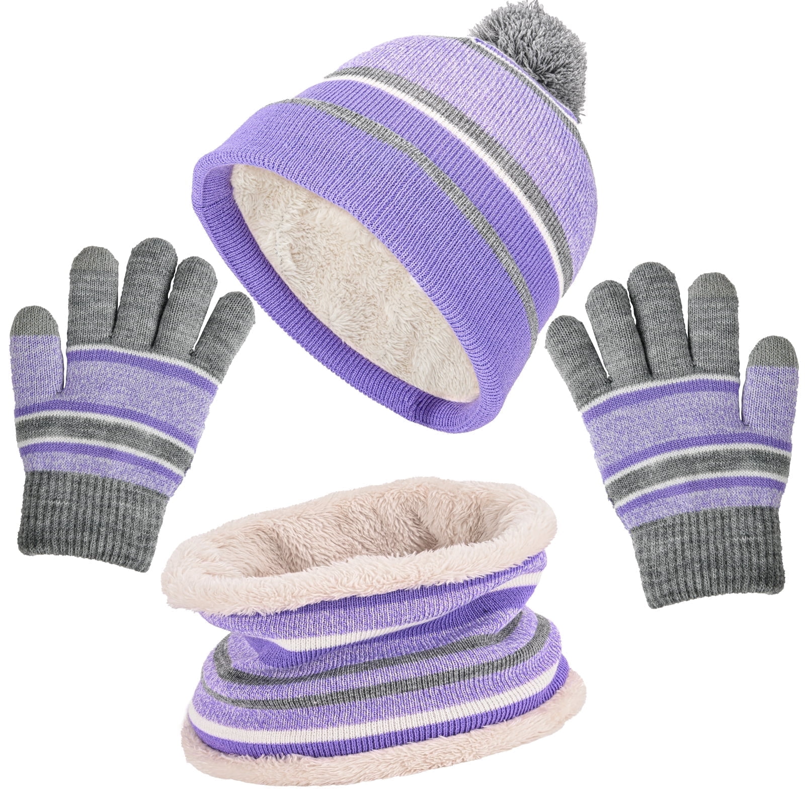 Kids Winter Hat, Scarf, Gloves Set for Girls, Toddler Beanie with Pom ...