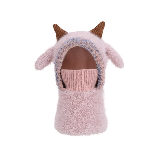 Kids Winter Hat Integrated Face Neck Warmer Soft Lamb Design Knitted Ear Cold Weather For Boys Girls