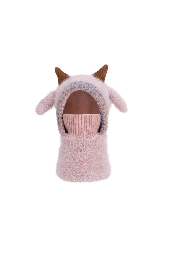 Kids Winter Hat Integrated Face Neck Warmer Soft Lamb Design Knitted Ear Cold Weather For Boys Girls
