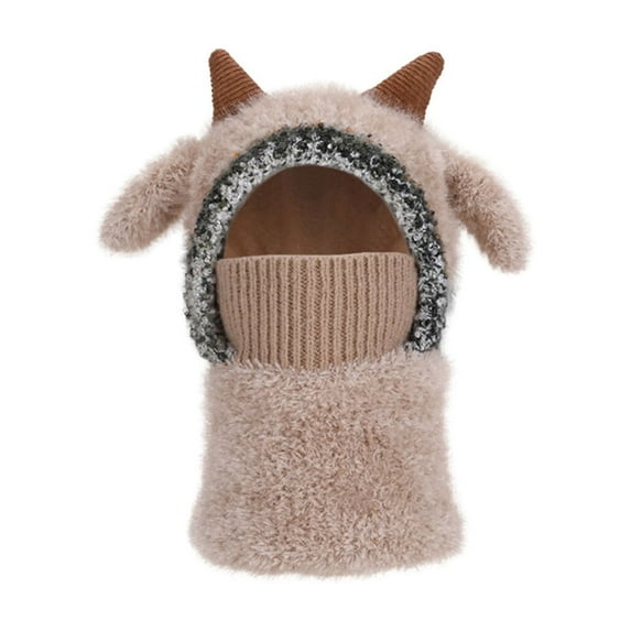 Kids Winter Hat Integrated Face Neck Warmer Soft Lamb Design Knitted Ear Cold Weather For Boys Girls