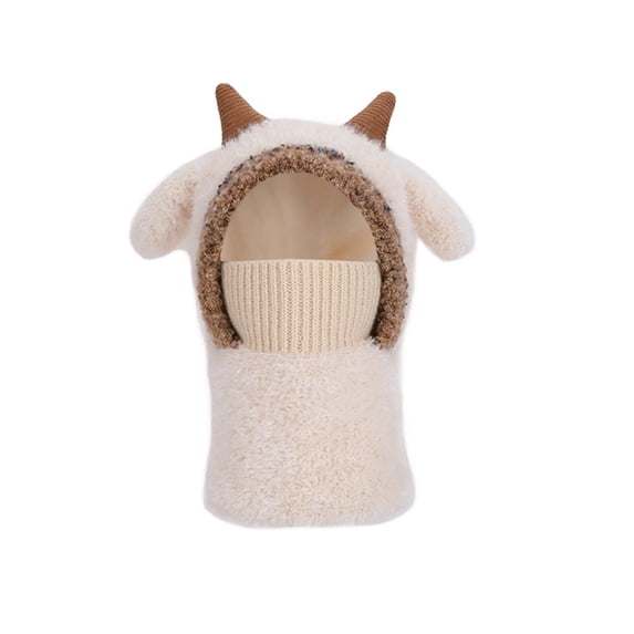 Kids Winter Hat Integrated Face Neck Warmer Soft Lamb Design Knitted Ear Cold Weather For Boys Girls