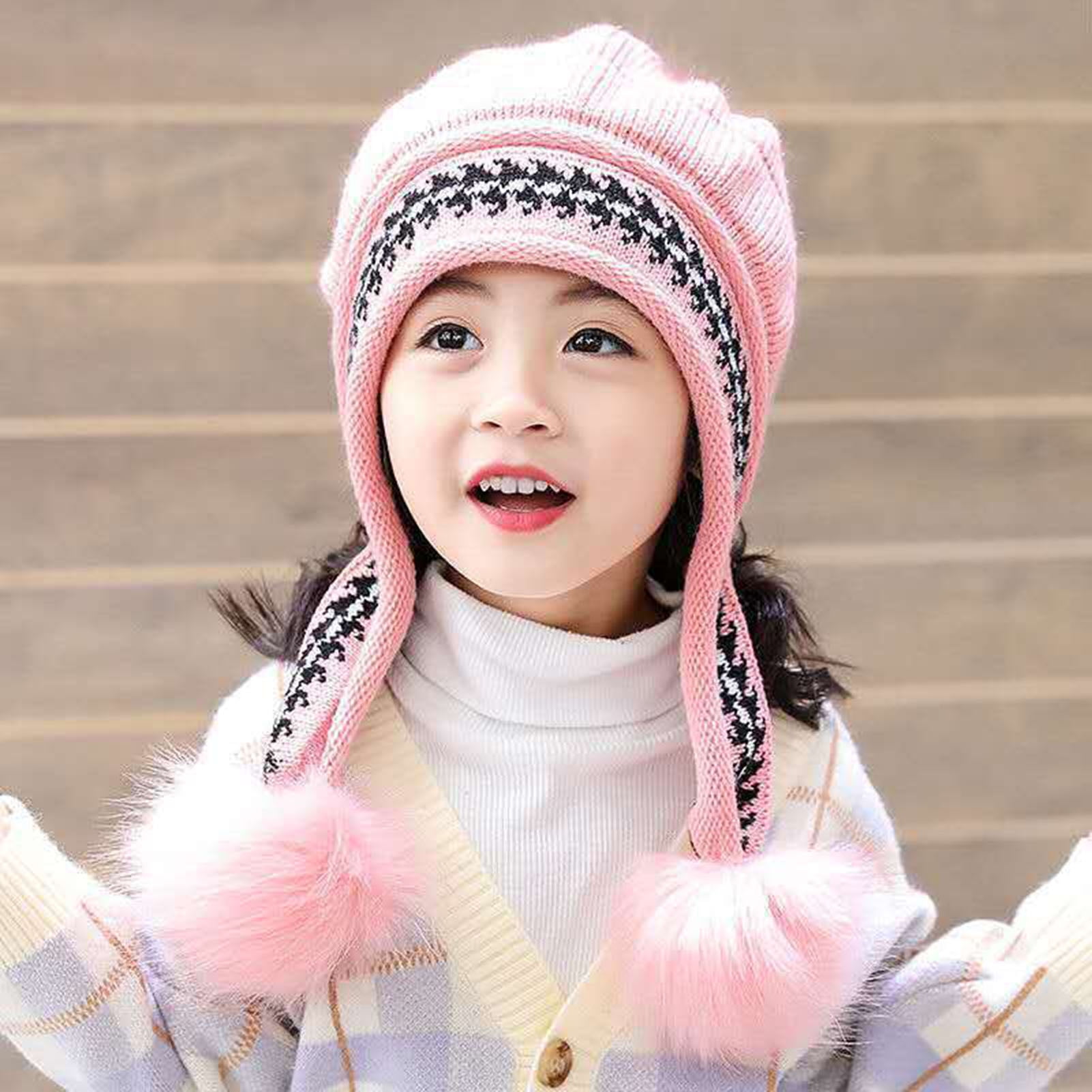 Kids Winter Hat, Kids Fleece Lined Flower Knit Earflaps Hat Girls