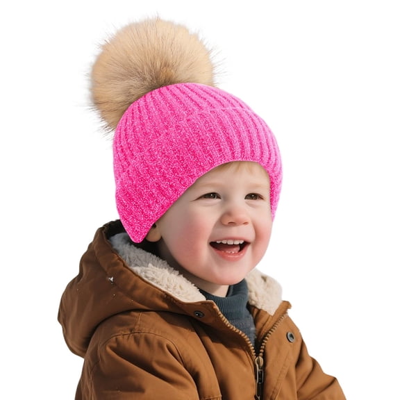 Kids Winter Hat Knit Winter Beanie Hats with Pompom Soft Warm Winter Knit Cap for Ages 0-8 Years Girls