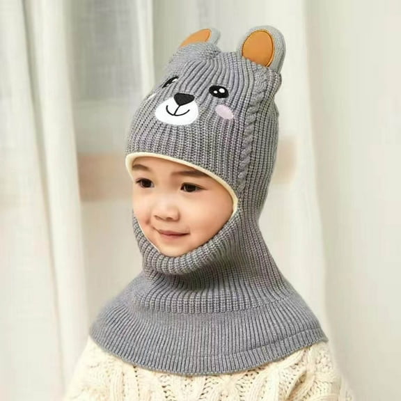 Kids Winter Hat Scarf 2 in 1 Toddler Warm Windproof Lined Knit Hood Hat for Winter Toddler Beanie