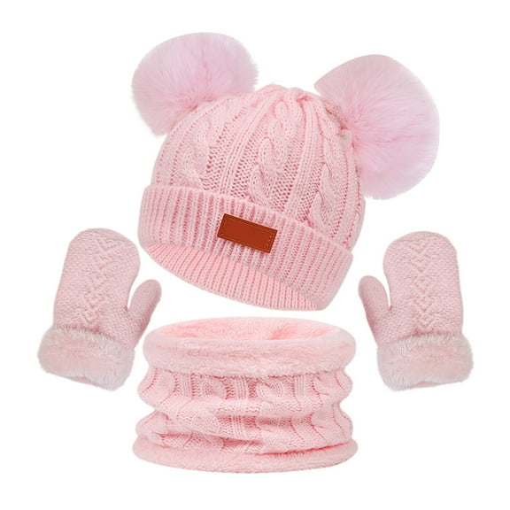 Kids Winter Hat Scarf Glove Set, Warm Hat Gloves Knit Lined Neck Warmer for Girls Boys