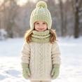 thumbnail image 1 of Kids Winter Hat Scarf Gloves Set 3 Pcs Knit Fleece Lined Pompom Beanie with Earmuffs Neck Warmer Touch Screen Gloves Toddler Thick Thermal Sets Green 2-10 Years, 1 of 6