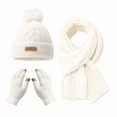 thumbnail image 1 of Kids Winter Hat Scarf Gloves Set 3-Piece, Diamond Pattern Bear Logo Fleece Lined Beanie with Mittens and Neck Warmer, Thermal Knit Accessories for Boys and Girls Aged 2-8 Years Old White, 1 of 6