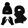 thumbnail image 1 of Kids Winter Hat Scarf Gloves Set 3-Piece, Diamond Pattern Bear Logo Fleece Lined Beanie with Mittens and Neck Warmer, Thermal Knit Accessories for Boys and Girls Aged 2-8 Years Old Black, 1 of 5