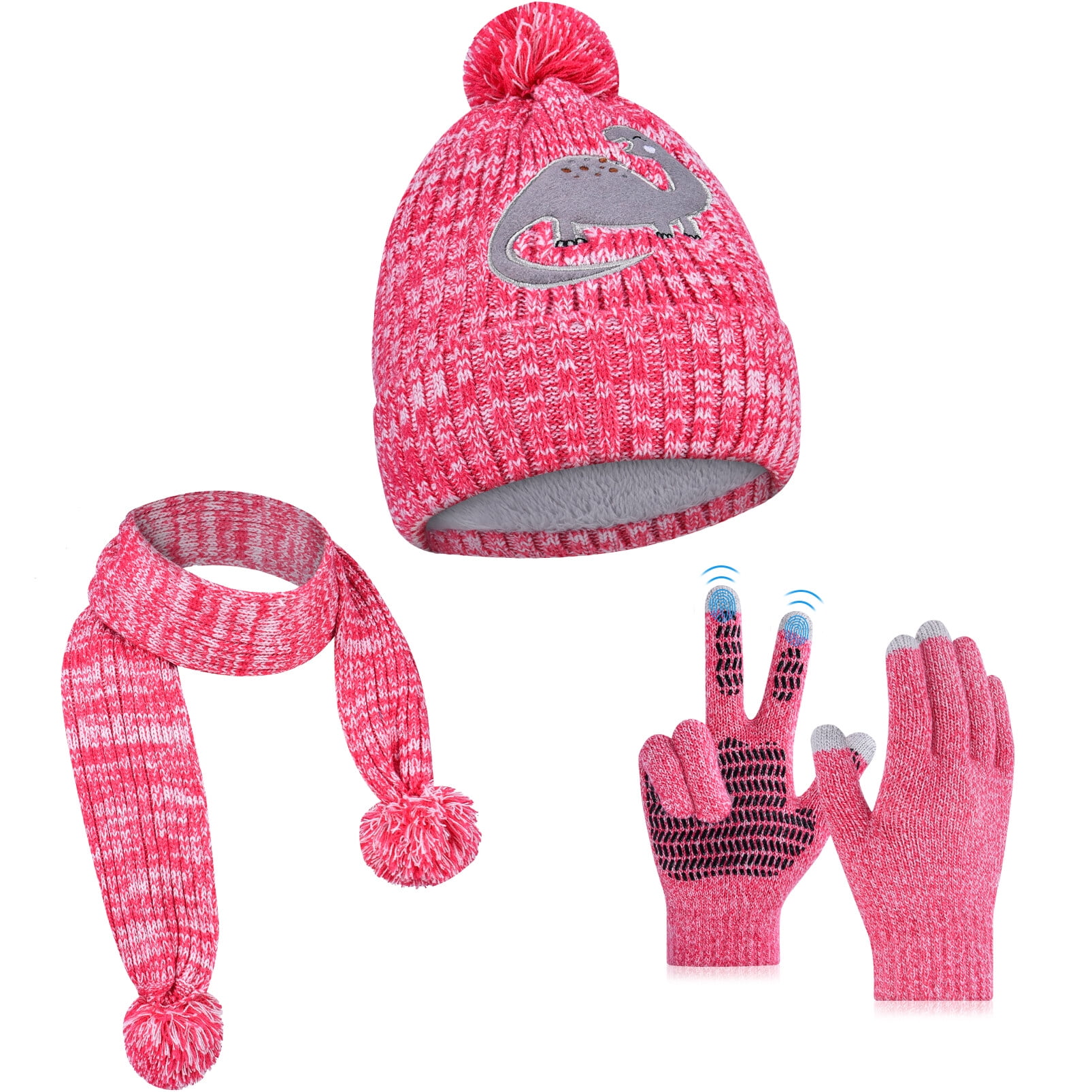 Kids Winter Hat Scarf Gloves Set 3pcs Warm Knit Beanie Cap Circle Scarf ...