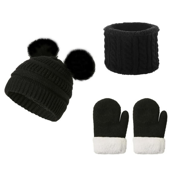 Kids Winter Hat Scarf Gloves Set Children's Warm Knit Fleece Lined Pompom Hat for Kids Ages 1-3, Perfect for Boys and Girls