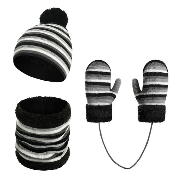Kids Winter Hat Scarf Knit Striped Warm Set for Boys and Girls in Cold Weather